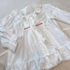 ピンクハウス　ロゴ刺繍　フリルローンブラウス