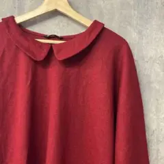 chambre de chdrme 赤い丸襟七分袖ワンピース ウール混　F