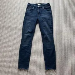 MOTHER スキニーデニム ダークブルー フリンジヘム