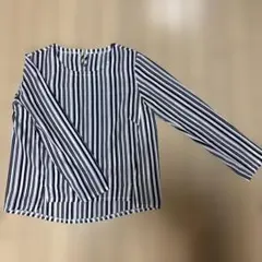 ストライプ 長袖　ブラウス 白とネイビー　コムサイズム