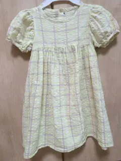 BREEZE　パフスリーブ　エンパイアワンピース　黄色チェック　120