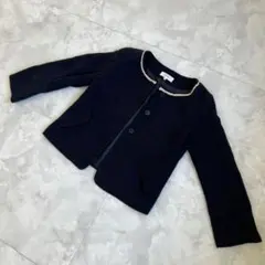 VERT DENSE ジャケット ノーカラー M ネイビー 紺色 刺繍