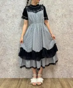 axes femme　　ローズリボンチェックワンピース　　黒　　フリーサイズ