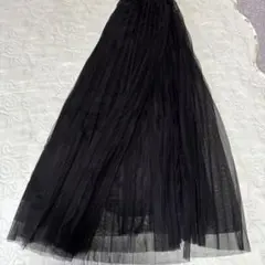 ジョーゼットプリーツスカート ロング丈、ブラック 裏地付き　新品タグ無し