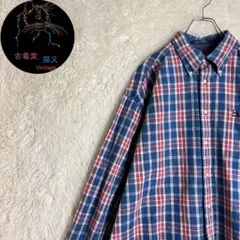 ✮2XL　長袖シャツ　トミーヒルフィガー　青×赤　チェック柄　オーバーサイズ✮