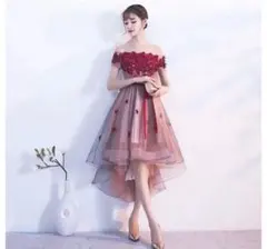 フラワー刺繍オフショルダードレス