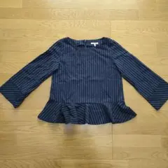 GLOBAL WORK ストライプフリルブラウス M