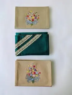 プレゼントにも　3個セットポケットティシュ ケース　ハンドメイド　刺繍とレース