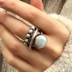 指輪　リング　シルバー　パールビーズ