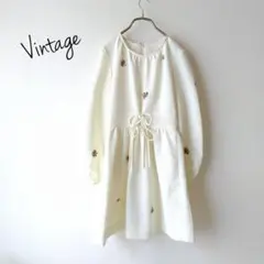 昭和レトロ古着 小花柄刺しゅうワンピース 長袖ミニスカート ヴィンテージ