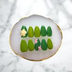 【ネイルチップ】ジェルネイル つけ爪 抹茶 フラワー ネイル03