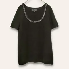 【アンタイトル】半袖ニット　ビジュー　Uネック　ブラック　44　上品　美品　人気のサムネイル