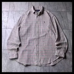 90s ラルフローレン ヘビネル フランネルシャツ 白 チェック BLAIRE