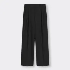 GU リネンブレンドタックワイドパンツ ブラック XL