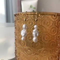 バロックパール3連ピアス（イヤリングへの変更無料）