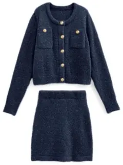 GRL ラメフェザーニットカーディガン×ミニスカートセットアップ[kz617]