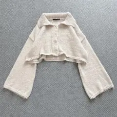 ヘザー　ショート丈襟付きニットカーディガン　ソフトシャギー　オーバーサイズ