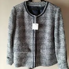 新品未使用11AR ツイードノーカラージャケット ネイビーとホワイト