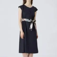 ブルーレーベル　ハイゲージポンチドレス　ワンピース　チェックリボン　ノースリーブ