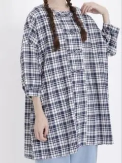 サマンサモスモス　新品　チェック柄　五分袖チュニック　クールコットン