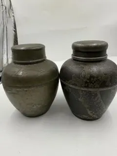 中国美術 古錫 細密彫刻 前門外楳市街永明成 托子セット 茶托 茶道具