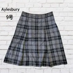 Aylesbury ウール混 フレアスカート チェック柄 9号 グレー