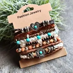 ヴィンテージ風 ボヘミアン レザー調 ブレスレット 6点セット ユニセックス