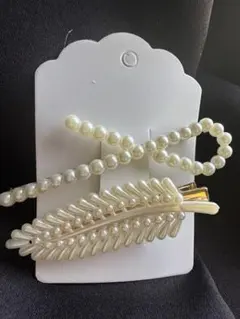 ナチュラル可愛い♡パール風ヘアクリップ2個セット♪まとめ髪にも◎