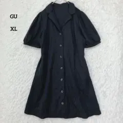 GU ジーユー フロントボタンミニワンピース ブラック XL 半袖 レーヨン混