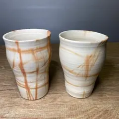 泡立最高陶器ビヤグラス 火襷(備前焼き風)2個セット①