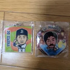 オリックス　バファローズガチャ廣岡大志選手アクリルキーホルダー、缶バッチ