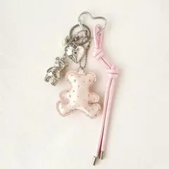 じゃらじゃらキーホルダー バッグチャーム キーチャーム パラコード 熊 ピンク