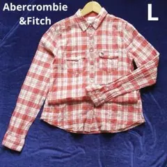 アバクロンビー&フィッチ　シャツ ブラウス　L チェック　ワンポイント刺繍のサムネイル