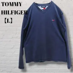 TOMMY HILFIGER ネイビー Vネック 長袖 ロンT 刺繍ロゴマーク