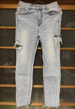 デニムパンツ ダメージ加工 ライトブルー S