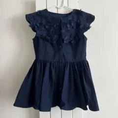ネイビー フラワー装飾 ノースリーブドレス