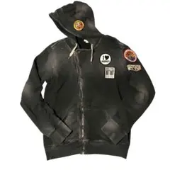 DIESEL y2k グランジ　斜めジップパーカー　ワッペンブリーチ加工 XL