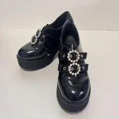 BUBBLES ダブルバックル 厚底シューズ ビジュー 38 23.5cm 黒