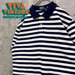 レア【古着】ポロバイラルフローレン ボーダーポロシャツ ホワイト メンズXL