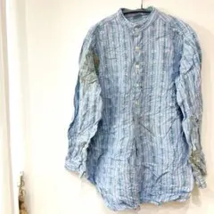 長袖シャツ ストライプ ハンドメイド用生地 ブルー 花柄 カジュアル ナチュラル