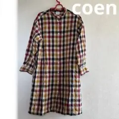 ▽coen　コーエン　長袖　ワンピース　LL　シャツ　チェック　ノーカラー