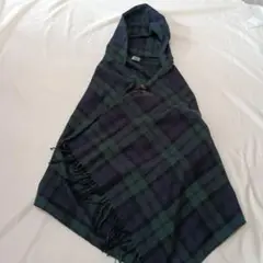 チェック柄フード付きポンチョ