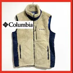 【美品】　Colombia ボアベスト　ロゴ　ベスト　ベージュ　ボア　L ブルー