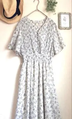 美品♡natural couture♡花柄　ロングワンピース　パール　ギャザー