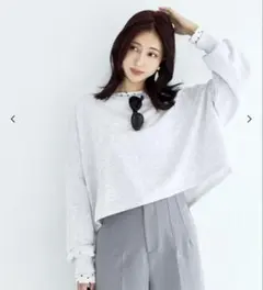 裏毛クロップドスウェット　ライトグレーMサイズ