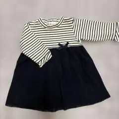 【美品】bebeストライプ ネイビー ワンピース 80-90cm
