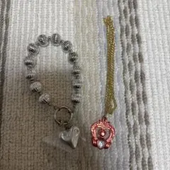 シルバー ビーズストラップ ・ハート型チャーム(セボンスター)