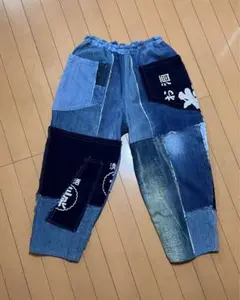 エルロデオ ELRODEO パッチワーク デニムダンガリー サルエルパンツ 青