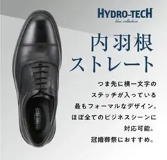 ハイドロテック ストレートチップ 内羽根 防水 3E ブラック 黒 本革 革靴