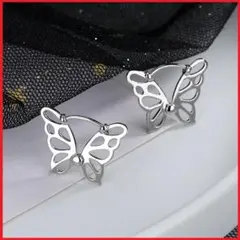 フープピアス 蝶々 透かし バタフライ 蝶 羽根 ピアス 両耳セット <O32>